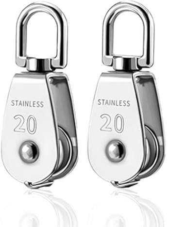 2 Pièces Poulie de Levage, Poulie Simple M20 en Acier Inoxydable 304, Poulies Bloc Roulette de 20 mm, Poulie de Renvoi, Poulies pour Cordes, Système de Levage Pivotant pour Corde et Câble