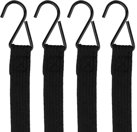Bungee Cords with Hooks, 200 cm Flat Elastic Straps, 4-Pack, Heavy Duty Metal Buckles, Black (One Size 2M)