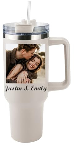 TERRALIX Personalised 40oz Tumbler with Handle and Straw Lid Custom Insulated Tumbler with Photo Text Stainless Steel Water Bottle Travel Mug Birthday Gifts for Women Men (Style 1)