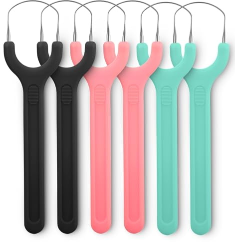 6Pack Tongue Scrapers, Stainless Steel Tongue Scraper for Adults, Metal Oral Hygiene Tool for Bad Breath, Easy to Use & Portable (3 Color)