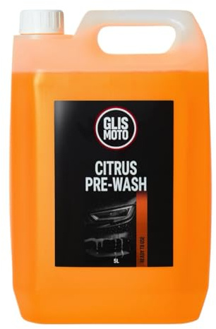 Glismoto Ready to Use Citrus Pre-Wash 5L Powerful Car Pre-Cleaner & Degreaser | Safely Removes Dirt, Oil & Road Film | Wax, Sealant & Ceramic Coating Safe Professional Car Detailing Spray (5L)