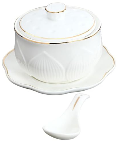 VICASKY Ciotola in Ceramica con Coperchio e Cucchiaio Piccola Zuppiera per Stufati e Cottura Vapore Versatile per Cucina Ristorante e Campeggio Facile da Pulire