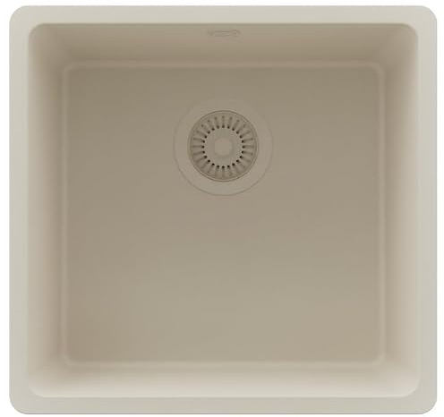 PRIMAGRAN Lavello da Cucina al Mobile 50cm + Kit di scarico, 46x44cm | Set: Kit di scarico + Lavandino in Granito a 1 Vasca - Venezia Easy Slim , Tutto Beige