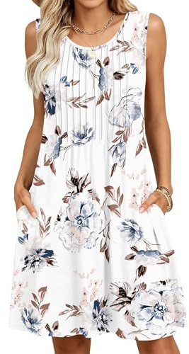 MOLERANI Women's Summer Midi Dress with Pockets | breathable lightweight fabric.Ladies Loose Swing Casual Dress, Round Neck Casual Sleeveless Dress, Vacation beach dress