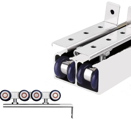 Kit de rails de porte coulissante à double dérivation robuste de 2,8 m – Matériel en aluminium dissimulé de qualité commerciale pour système à 2 portes – Solution d'installation facile de placard