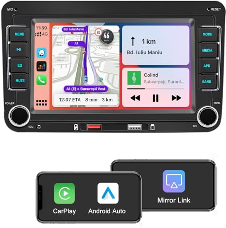 Bluetooth Autoradio mit Wireless CarPlay & Android Auto,für VW Golf 5/6,Passat,Skoda,Polo,T5,Jetta,Tiguan,Touran,EOS,7 Zoll Auto Radio mit Bildschirm,Bluetooth,Mirror Link,FM/AM/RDS/USB+Canbus