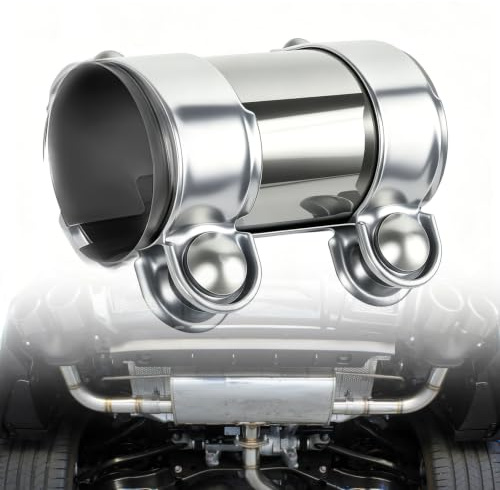SGQTGIMU Abrazadera de escape de 50 mm x 125 mm, doble abrazadera de acero inoxidable, conector de tubo de escape, universal, conector para tubo de escape para coche, moto, camión, plata