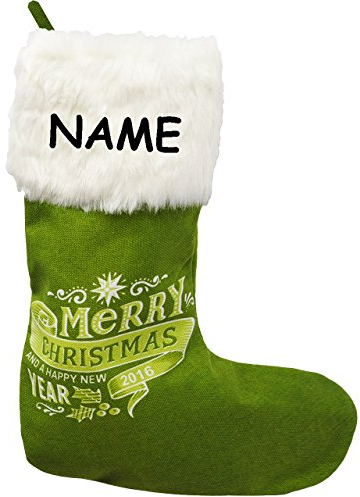 alles-meine.de GmbH 1 Stück XL Filzstrumpf & Weihnachtssocke - Merry Christmas - GRÜN - incl. Name - 48 cm - Weihnachtsstrumpf/Nikolausstrumpf - Nikolausstiefel - großer ..