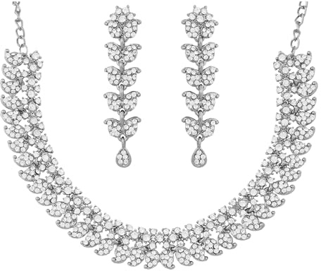 Touchstone Indian wedding jewelry set traditional necklaces for women statement white rhinestone sets hollywood glamour style crystal stone bridal costume silver necklace