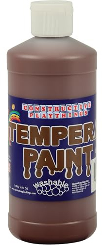 Constructive Playthings Washable Tempera Paint for Kids, Classroom Painting Supplies, 1 Pint, Brown