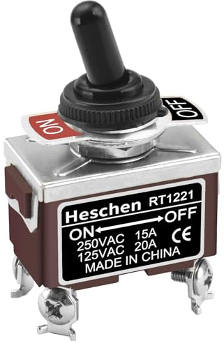 Heschen Interruttore a levetta in metallo, RT1221, DPST, tipo mantenuto, ON/Off, 2 posizioni, 15A 250VAC, con cappuccio impermeabile