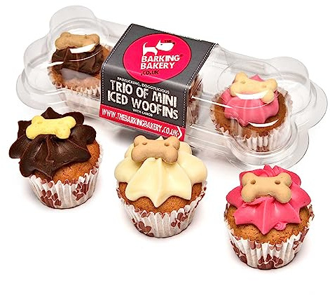 The Barking Bakery Trio of Mini Iced Woofins - 3 Little Cupcakes for Dog Doggy Treat