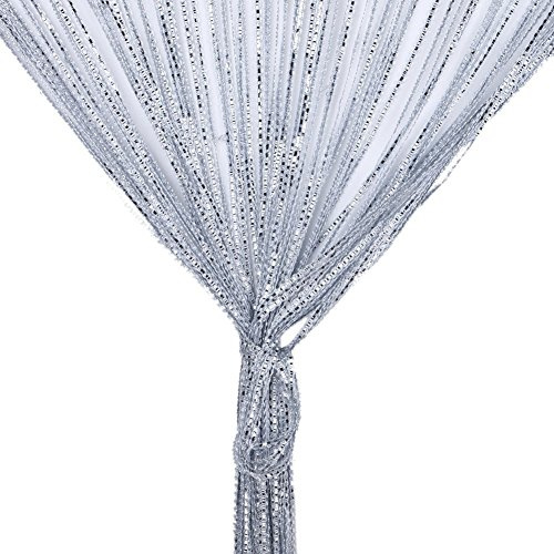 Vidillo Door String Curtain, Wall Panel Fringe Window Room Divider Blind, Home Patio Bedroom Decorative Tassel Screen Ribbon Strings Strip Silver Thread Screen for Wedding Coffee House (Grey)