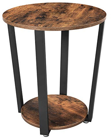 VASAGLE Side Table Round Table with Steel Frame for Living Room Bedroom Easy Assembly Industrial Rustic Brown and Black LET57X