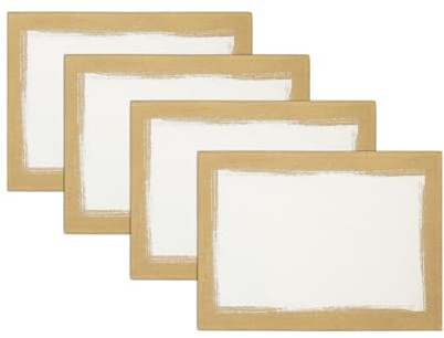 Villeroy & Boch Metallic Brushstroke Modern Linen Blend Placemat Set, 14 Inches x 20 Inches, Set of 4, Ivory and Gold