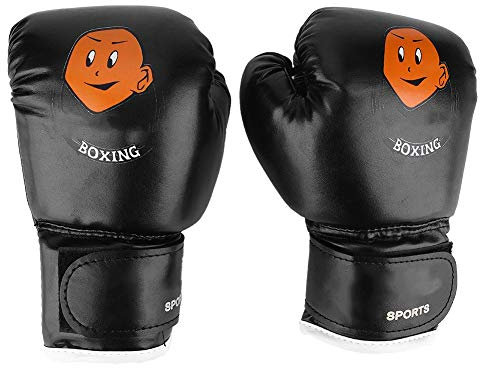 1 Paar Kinder Boxhandschuhe, PU Leder Junior Training Pratzen Boxkampf Muay Thai MMA Kickboxing Kämpfen 3-10 Jahre Kinder (Schwarz)