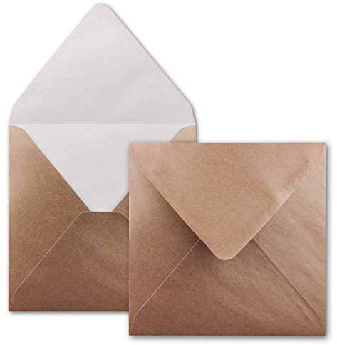 50x Quadratische Briefumschläge in Bronze Metallic - 15,5 x 15,5 cm - ohne Fenster, mit Nassklebung - 90 g/m² - Für Einladungskarten zu Hochzeit, Geburtstag und mehr - Serie FarbenFroh