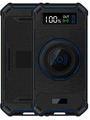 MYYINGELE Qi Wireless Power Bank, 10000mAh Fast Qi Wireless Charger with Dual Input/USB, Outdoor Hook and LED Flashlight Compatible iPhone XS/XR/XS Max/8/8 Plus and Qi-Enabled DeviceMore, Black+Green