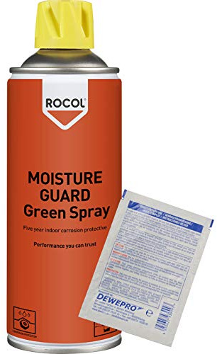 ROCOL MOISTURE GUARD Green Spray 400ml - Korrosionsschutz für den Innenbereich - inkl. 1 St. DEWEPRO SingleScrubs