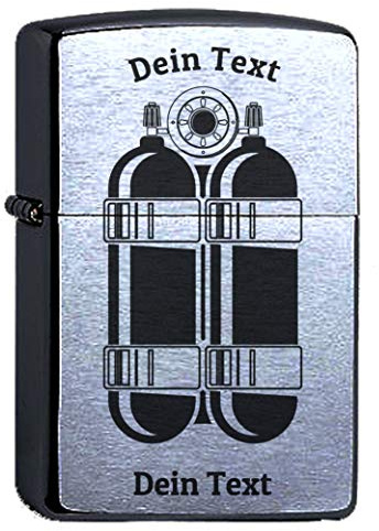 Zippo Benzinfeuerzeug Taucher Scuba Diving Lasergravur personalisiert mit Gravur Dein Text Taucherflaschen tauchen Personalisieren Sturmfeuerzeug