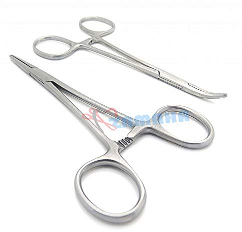 Zamaha UK Set of Pet Groomers Scissor Style Pet ear Locking Forceps, Hemostatic Tweezers, Good Strong Animal Care, Dog/Cat groomers tool(Straight and Curved)