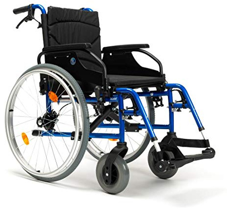 FabaCare Rollstuhl mit Trommelbremse D200-V, Leichtgewicht Faltrollstuhl, vieles Einstellbar, faltbar, Premium Transportrollstuhl, Sitzbreite 46 cm
