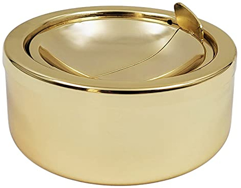 Gold Classic Metal Ashtray with a Lid for Cigarettes - Windproof Outdoor Ashtrays Can Patio Outdoor Indoor Decorative Fancy Ash Tray