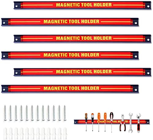 RELAX4LIFE 6x Magnetleiste Werkzeug 46 cm MAX 60 kg Magnetschiene Magnetisch Werkzeugleiste Werkzeughalter Wand inkl. Montagematerial Magnethalter für Werkstatt Garage Büro Werkzeug Halterung Stahl