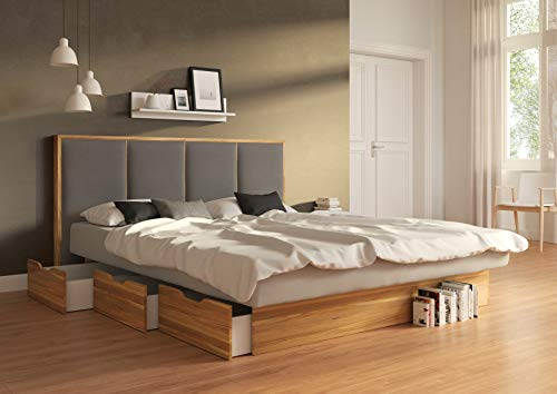 SuMa - Wasserbetten 180x210 dual mit 6 großen Schubladen Wildeiche Eiche und Kopfteil Quaddro, Farbe lightgrey 180x210 cm