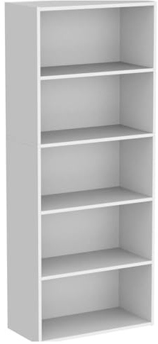 spot on dealz® Wooden Storage Shelving Unit Bookcase Home Office Use Display Furniture Living Room Décor Easy to Build (5 Tier Bookcase-White)