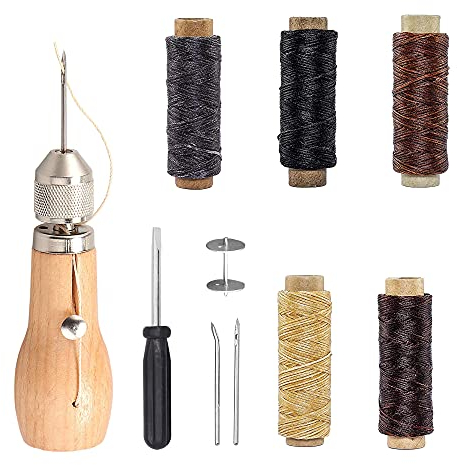 Leder Nähset, 10 Stück Lederhandwerk Ledernähset Enthalten Leder Nähahle, Hand Ledernadeln, Nähahle Ledernähnadeln Lederwerkzeug Lederwerkzeugset, Leder Nähahle, Nadel,Leder Wachsfaden,Schraubendreher