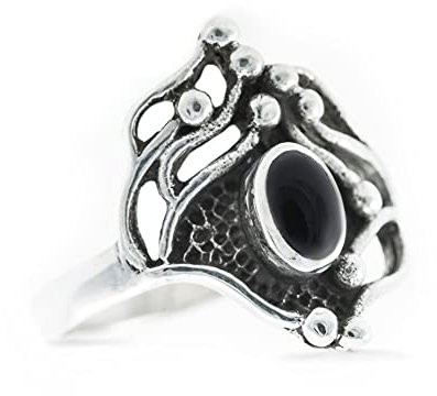 Windalf Vintage Gothic Ring ANICA 15 mm Schwarzer Onyx Bohemia Silberschmuck-Ring 925 Sterlingsilber (Sterlingsilber, 64)