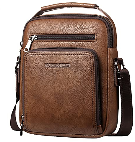 A-QMZL Umhängetasche Herren Schultertasche Herrentasche klein Vintage Messenger Bag Herrenhandtasche Crossbody Bag Handtasche PU Leder Schultertasche für Männer (Braun)