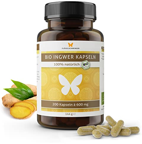 200 BIO Ingwer Kapseln a´600 mg, hochdosiert, in Deutschland hergestellt, nach EU-ÖKO-Standard kultiviert, zertifizierte Bio-Qualität, Ginger, vegan