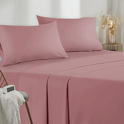 Poligino Sabanas Cama 120 - Juego Sábanas 3 Piezas - Sábanas Bajera Ajustable - Encimera - 1 Funda de Almohada 50x80 (Cama 120-120x190/200 cm, Rosa Oscuro)