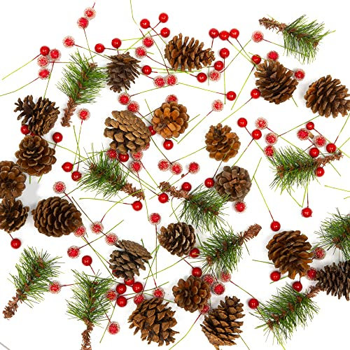 Pelle & Sol 130 Piece Christmas Crafts Realistic Pine Cones & Berry Accessory-DIY Wreath Making Supplies Xmas Tree Ornaments for Christmas Decorations