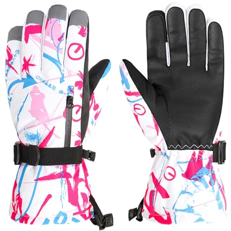 TRIWONDER Skihandschuhe, Winddichte Warme Snowboard Handschuhe, Winterhandschuhe für Damen, Herren und Kinder (Rosenrot, S (9-13 Jahre alt))