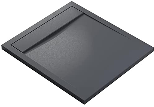 BERNSTEIN Duschtasse 100x90 cm Anthrazit Matt Flache Bauhöhe, Duschwanne aus Mineralguss, Rechteckiges Duschbecken mit Gefälle, Mineralguss-Duschwanne komplett