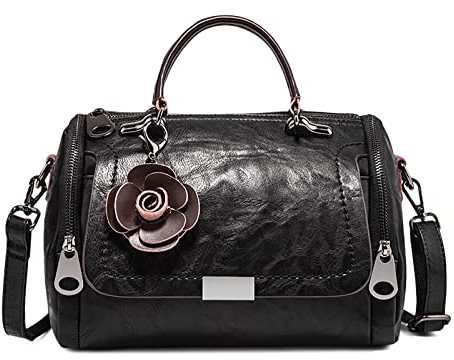 DIRRONA Retro Damen Handtasche Elegant Umhängetasche Damen PU Leder Schultertasche Wasserdicht Reise Arbeiten Süße Accessoires Tragetasche Schwarz