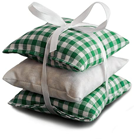 GIRAFFENLAND Lavendelblüten Duftkissen Kräuterkissen 3er Set mit je 9x9cm - grün-weiß-weiß - 100% naturrein. Lavendelkissen