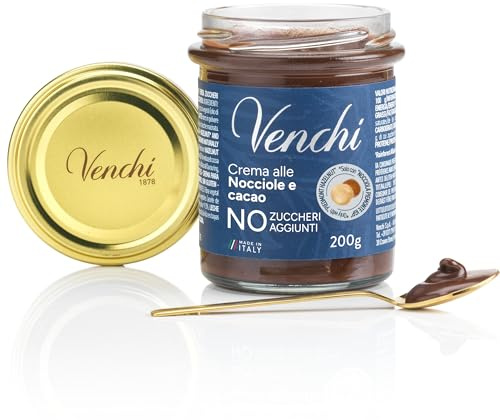 Venchi - Hazelnut and Cocoa Spread, 200g, with Piedmont Hazelnut, NO Added Sugar Line, No Colourings and No Preservatives