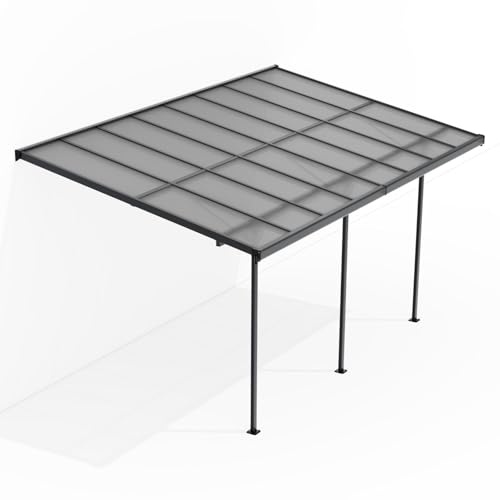 Juskys Terrassenüberdachung Borneo 5x3 m — Sonnenschutz aus Aluminium mit grauen Doppelstegplatten — Terrassendach zur Wandmontage in Dunkelgrau