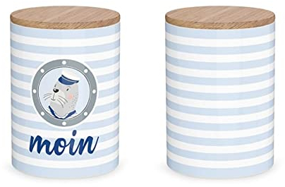 LaVida - 3088221 - Porzellandose, Maritim, Moin,15,5cm x 11cm, Holzdeckel, luftdicht, 1000ml