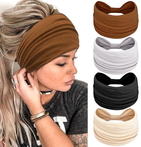 Kavya Hårband Kvinna Headband Sommar Pannband Dam Boho Wide Hair Band Women Flickor Head Band Yoga Hair Scarf Hårsmycke 4 st (Naturlig)