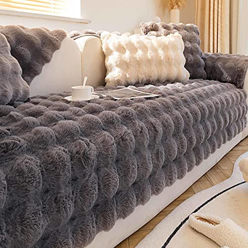 MTHGH Sofabezug Kaninchen-plüsch Dicker Sofaschoner L Form rutschfeste Sofaschoner Sofaschutz Hund Wasserdicht Dekor Perim Sofa Decken Warmer Sofa Auflagen,darkgray-90x160cm