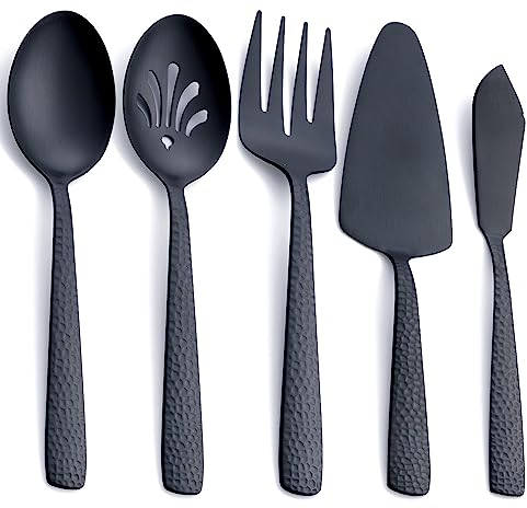 FULLYWARE Set di utensili da portata grandi nero opaco, set da portata grande per hostess in acciaio inossidabile, 5 pezzi