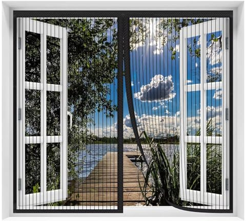 AQKaki Magnet Fliegengitter Fenster, 130x130cm Polyesterfaser Insektenschutz Fenster Magnetvorhang Stärkere Magneten Fliegengittertür Ohne Bohren Mückennetz Tür für Terrassentüren Räume Wohnzimmer