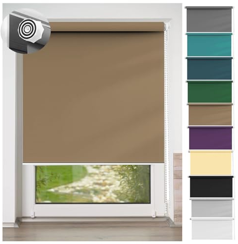 Verdunkelungsrollo Klemmfix ohne Bohren 90 x 190 cm Sichtschutz, Lichtschutz, Blickdichtes Seitenzugrollo Inkl. Aller Montage-Teile für Wohnzimmer, Schlafzimmer, Taupe