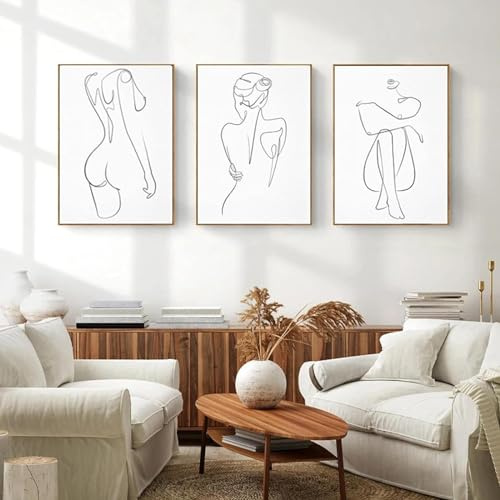 AWKFHF Abstrakte One Line Zeichnung Kunst Frau Körper Minimalistische Leinwandbild Poster Kunstdruck Wohnzimmer Deko Schlafzimmer Bilder Wanddekoration (3X40X60CM,ohne Rahmen)
