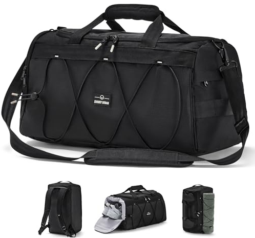 Johnny Urban Sporttasche Herren & Damen Schwarz - Shawn - 2 in 1 Tasche mit Rucksackfunktion für Reise Fitness Ausflüge - Multifunktionale Gym Bag mit Schuhfach - Wasserabweisend